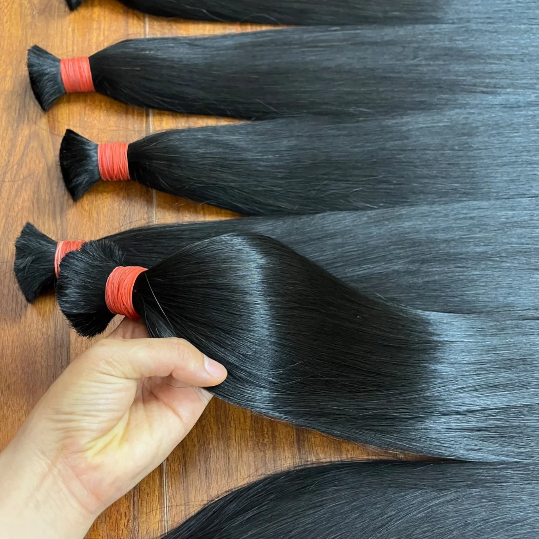 Bulk Hair - Luxurious Bone Straight Hair Extensions, Jet Black Color, Silky Smooth Texture, Perfect for Hairstyles