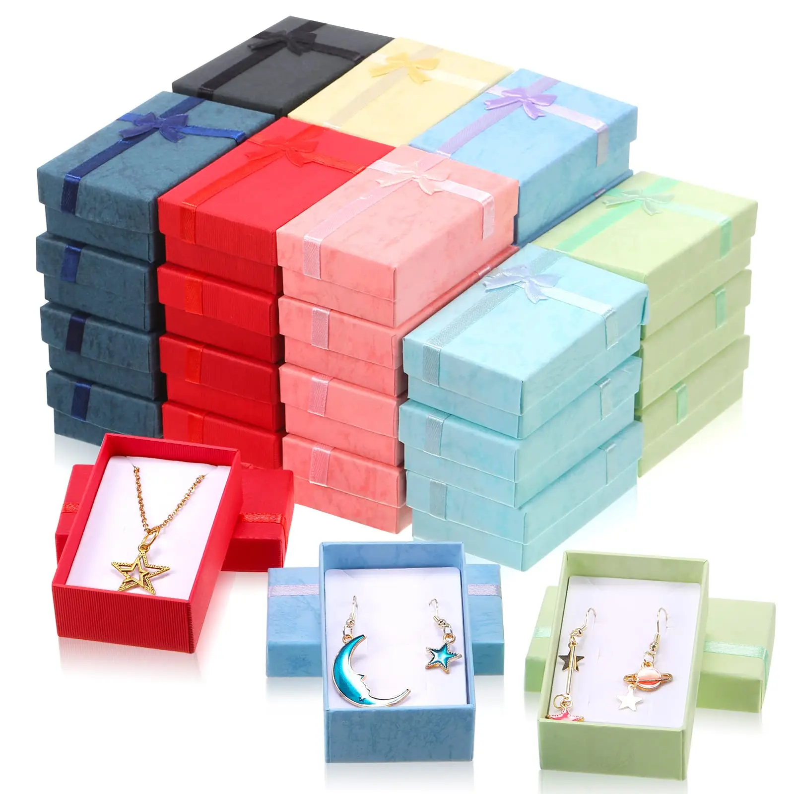 High End Jewelry Packaging Boxes Decorative Empty Cardboard Boxes Colorful Wrap Boxes for Earring Necklaces Bracelets Rings