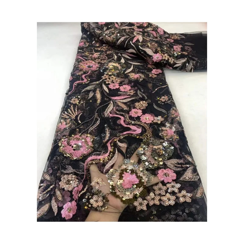 Lienzo bordado con encaje de lentejuelas Embroidered and floral qipao dress fabric Middle Eastern sequin lace embroidered fabric