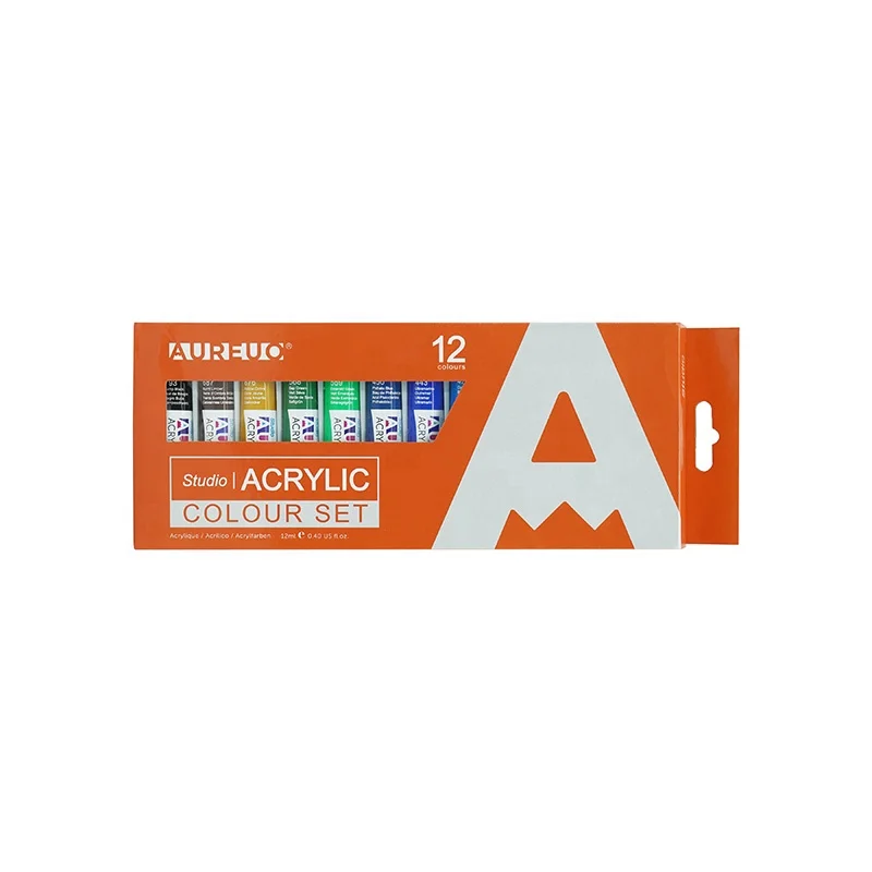 AUREUO Professional Pigment 12ml 12 Color Acrylic Colours Paints Set For Kids Painting