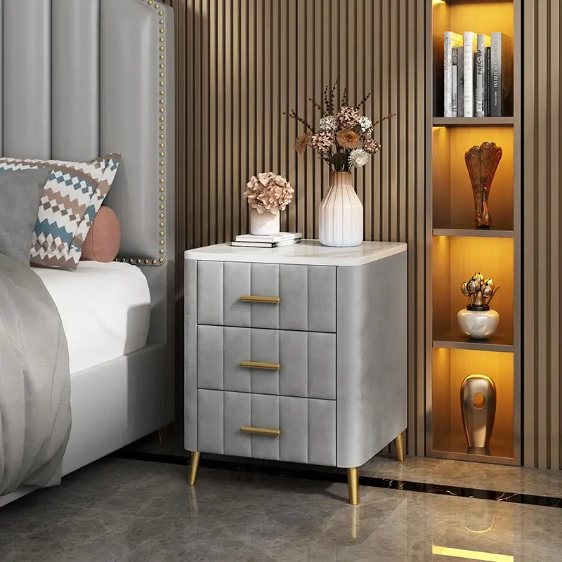 Wholesale Nordic Modern Simple Bedside Table Luxury Square Night Table Bedroom Furniture Bedside Cabinet Velvet Nightstand