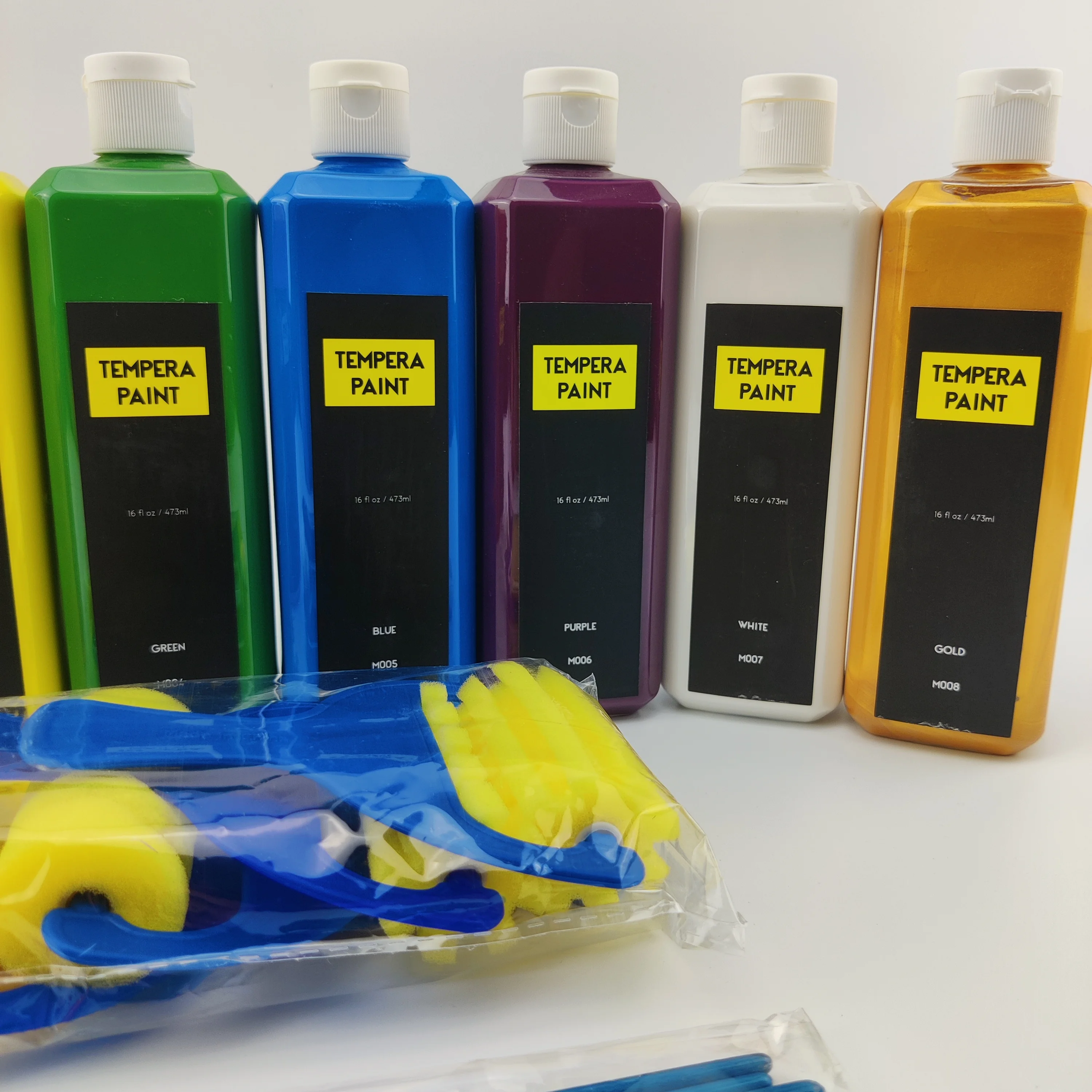 8 colors 473 ML washable tempera paint set with brush and sponge for kids DIY painting