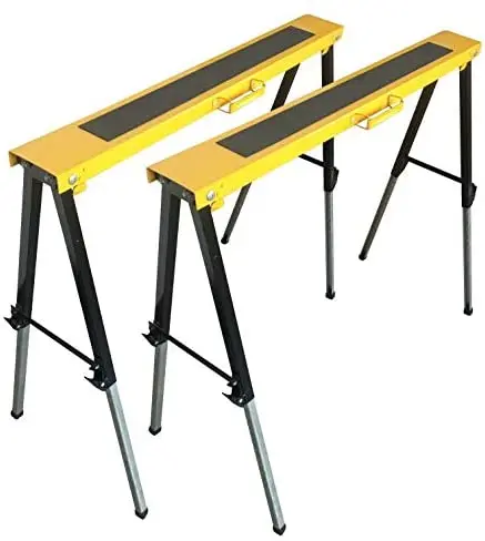 Foldable Legs Adjustable 12 Position Height Metal Sawhorse Brackets Twin Pack Capacity 500LBS (Each 250LBS)