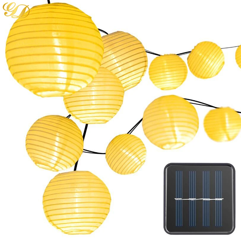 Solar New Year Decoration Chinese Paper Lantern Multicolor LED String Light