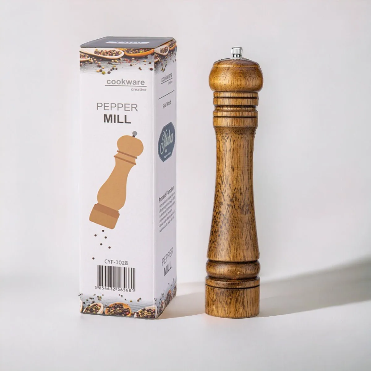 2024 Hot Sale Kitchen Tools 100% Nature Organic Wooden Spice Pepper Mill Custom Logo Manual Wood Salt and Pepper Grinder Set
