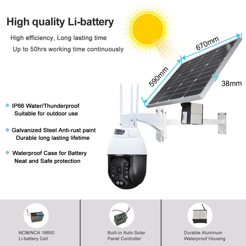 
CCTV Security Outdoor Solar Li-battery Power Energy wireless 3G 4G LTE PTZ Camera IP 1080P 20X Zoom Night Vision 150M P2P CAMHI 