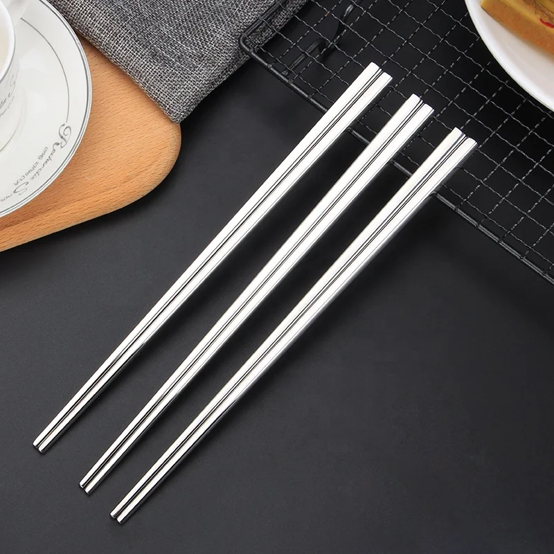 Luxury Korean Chopsticks Square Stainless Steel Chopsticks Household Hotel Restaurant Chopstick 10 pairs