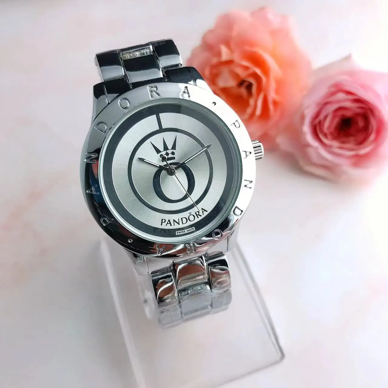 Hot Sale Luxury Famous Brand Stainless Steel Band Pandor Latest Ladies Quartz Wrist Watches Women 2024