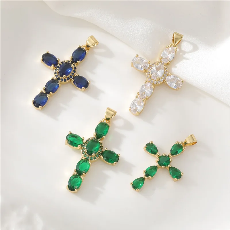 Wholesale Women Jesus Zirconia Religious 14K Gold Plated Cross Pendant Charms for Jewelry Making
