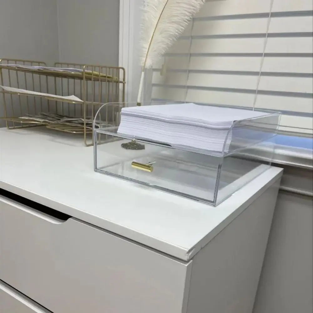 Single-Tier Clear Acrylic Office Organizer Drawer Large Plastic Paper Tray Desktop Storage Easy Standing Installation Box