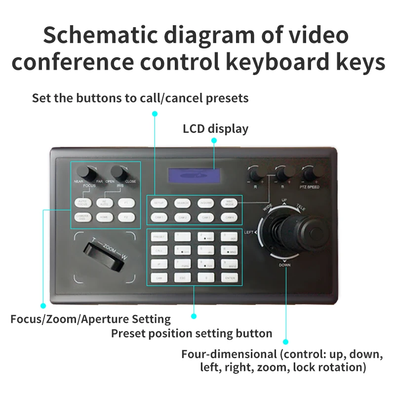 Live Streaming Broadcast Camera Remote Control Keyboard 3D Onvif PTZ IP Camera Joystick Controller