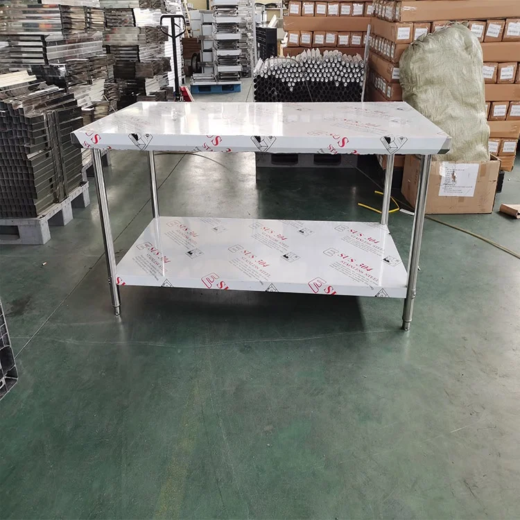 heavy duty two layers bakery tables steel metal table stainless steel kitchen work tables for food prepping and cutting