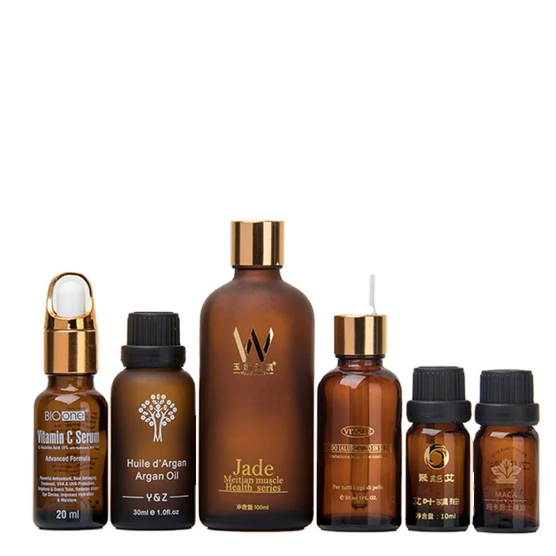 Luxury 15 20 30 50 ml 100 g empty blue green amber skin care frosted packaging dropper essential oils glass bottles 10ml