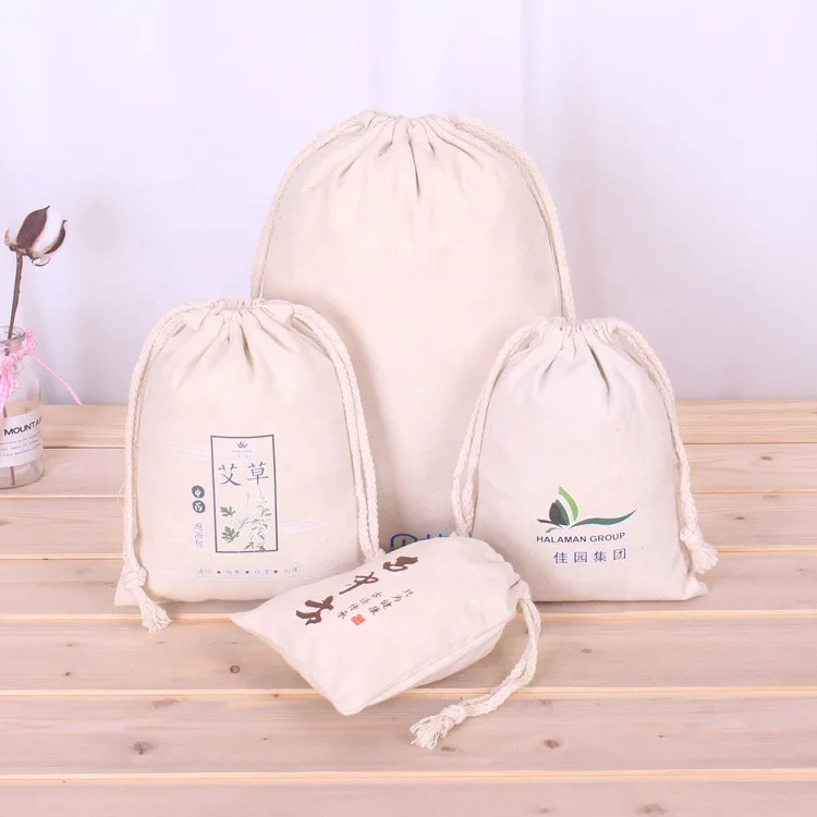 Eco friendly reusable promotion gift bag custom drawstring pouch with logo canvas drawstring jewelry pouch cotton drawstring bag