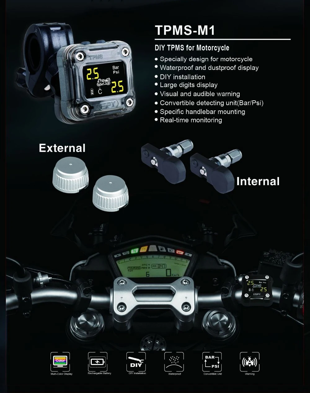 Шпионская внешняя tpms Водонепроницаемая беспроводная система мониторинга давления в