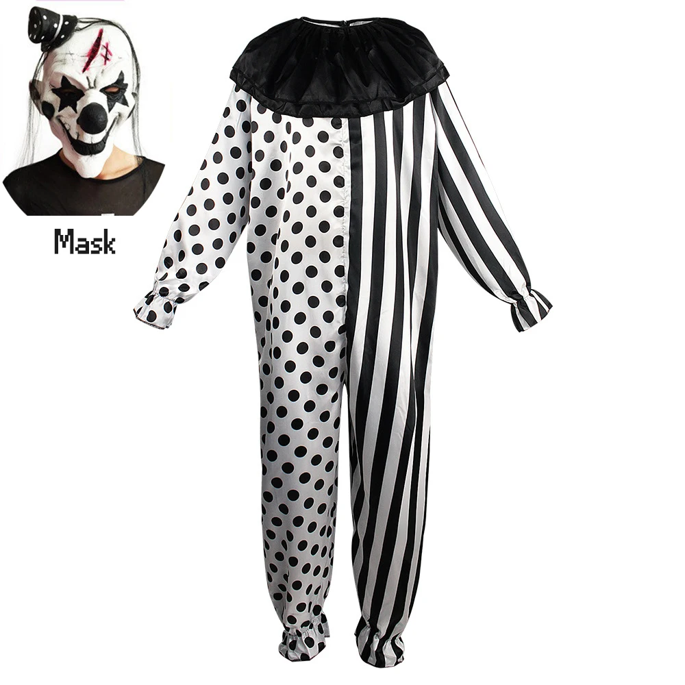 Black white Joker Costume Adults Suitable for Halloween Party Carnival Stage Performance Clown Cosplay Costume with Mask