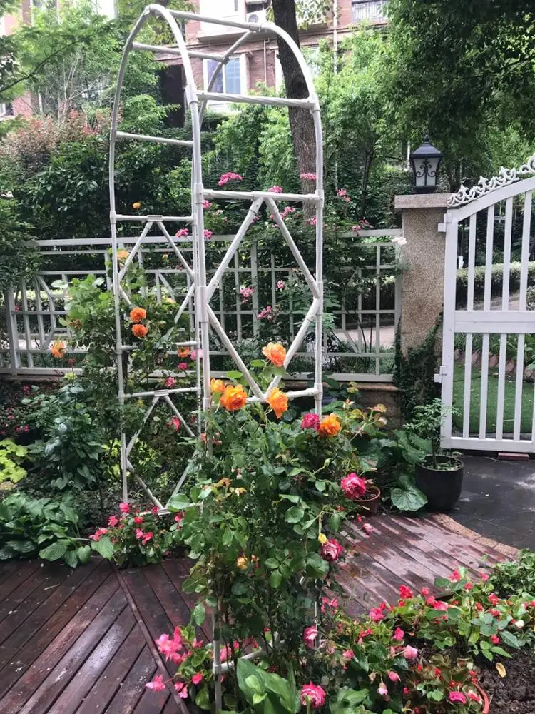 Ningbo Easy Garden Supplies Outdoor Diamond Decoration Removable Plastic Coated Steel Pipes Garden Arch Gates without bench