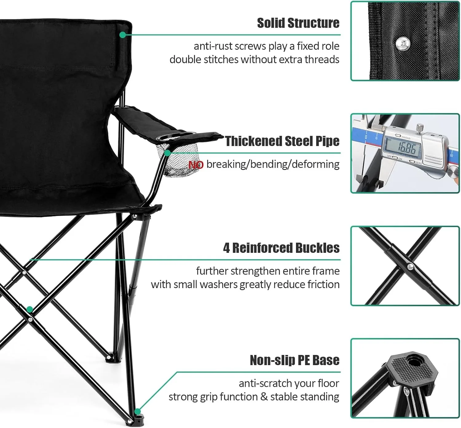 OEM Foldable Camping Chair Set of 2, Folding Camp Chairs Large Portable Lawn Chair for Outdoors Fishing With Cup Holder