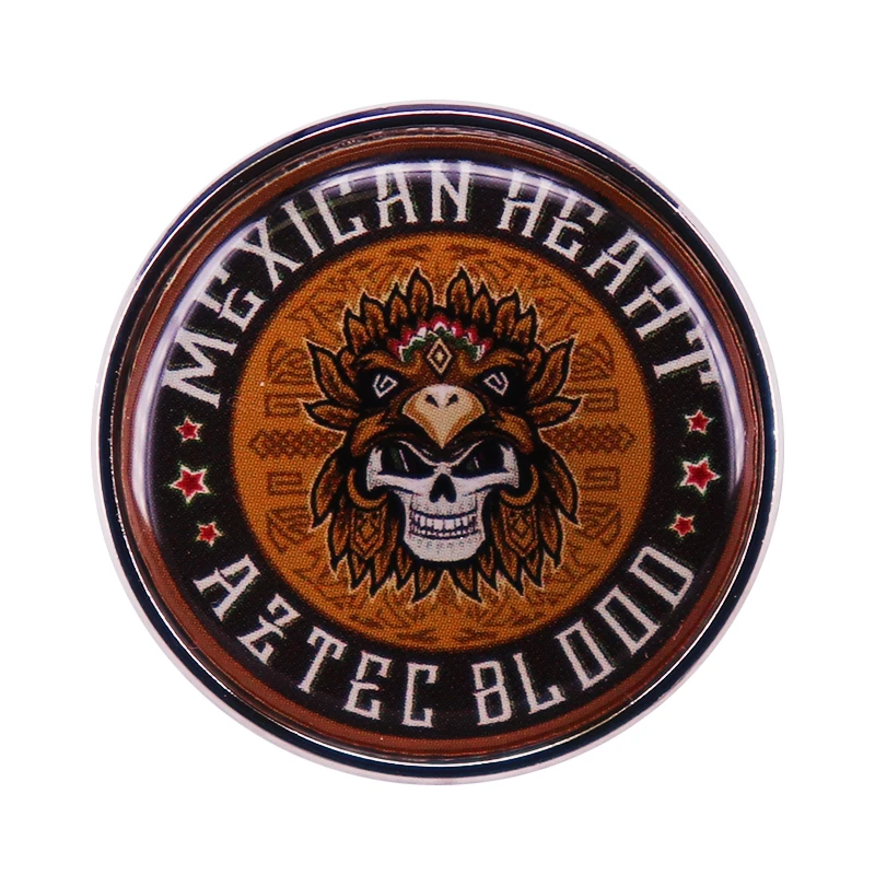 Mexican Heart Aztec Blood Skull Emblem Pin Badge jewelry accessories