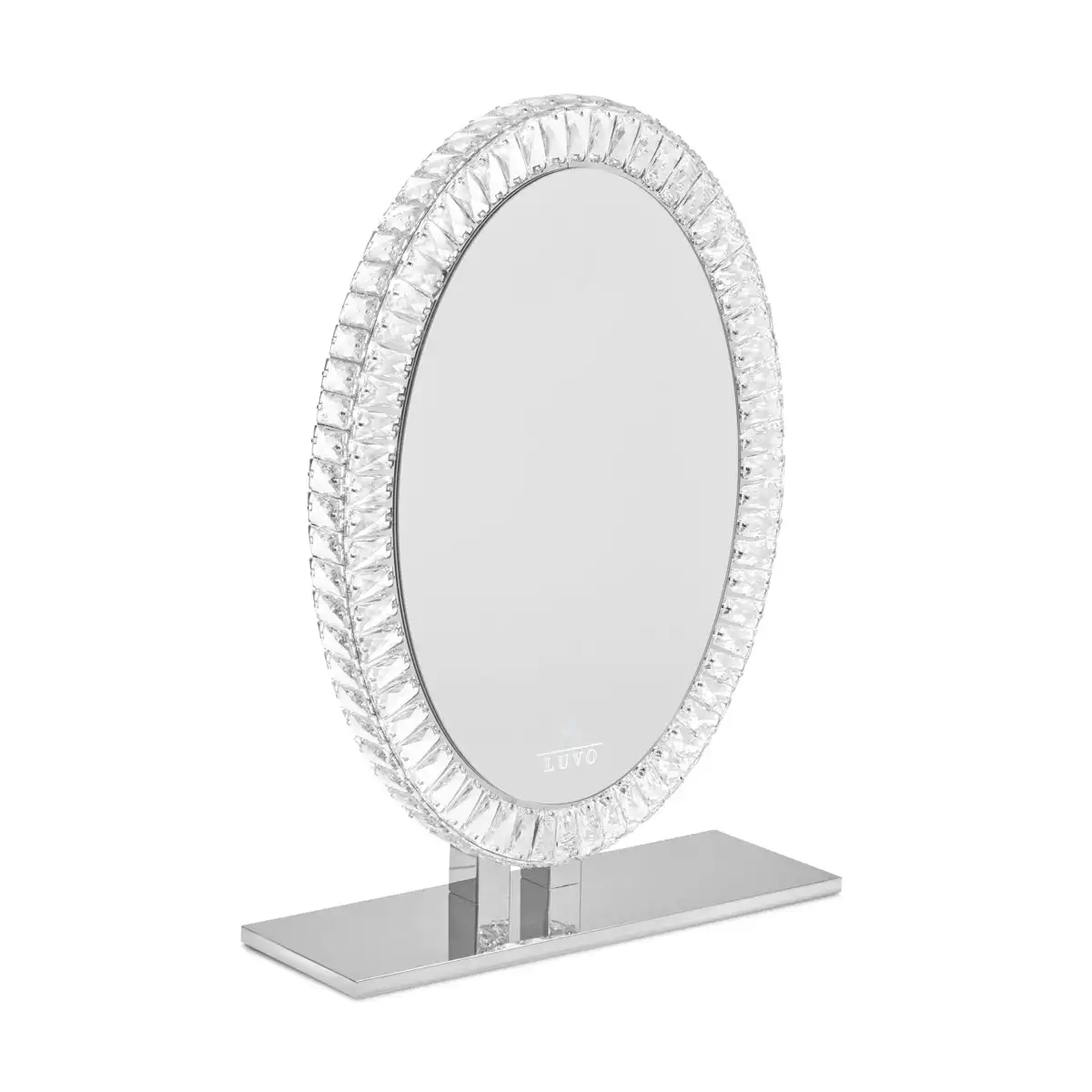 Oval Crushed Diamond  Led Light Standing Mirror Manufacturers Creative Round Dressing Table Mirror Crystal Mirror With Led