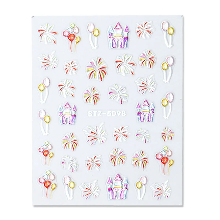 5D Firework Design Jelly Embossed Nail Art Sticker Spring Butterfly Nail Decals Decoration Soft Glue Sticker Accessories
