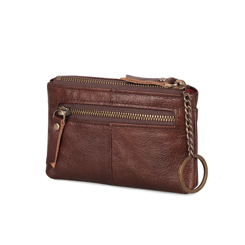 High Quality Vintage Cowhide Leather Mini Clutch Bags Zipper Coin Purse Key Case Daily Women Wristlet Wallet
