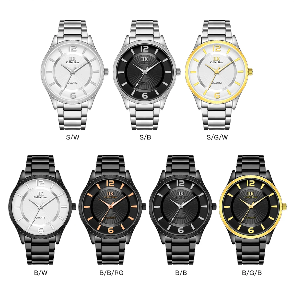 IIK 1343 Gold Factory Direct Mens Fashion Unique Simple Waterproof Quartz Wrist Watch For Men