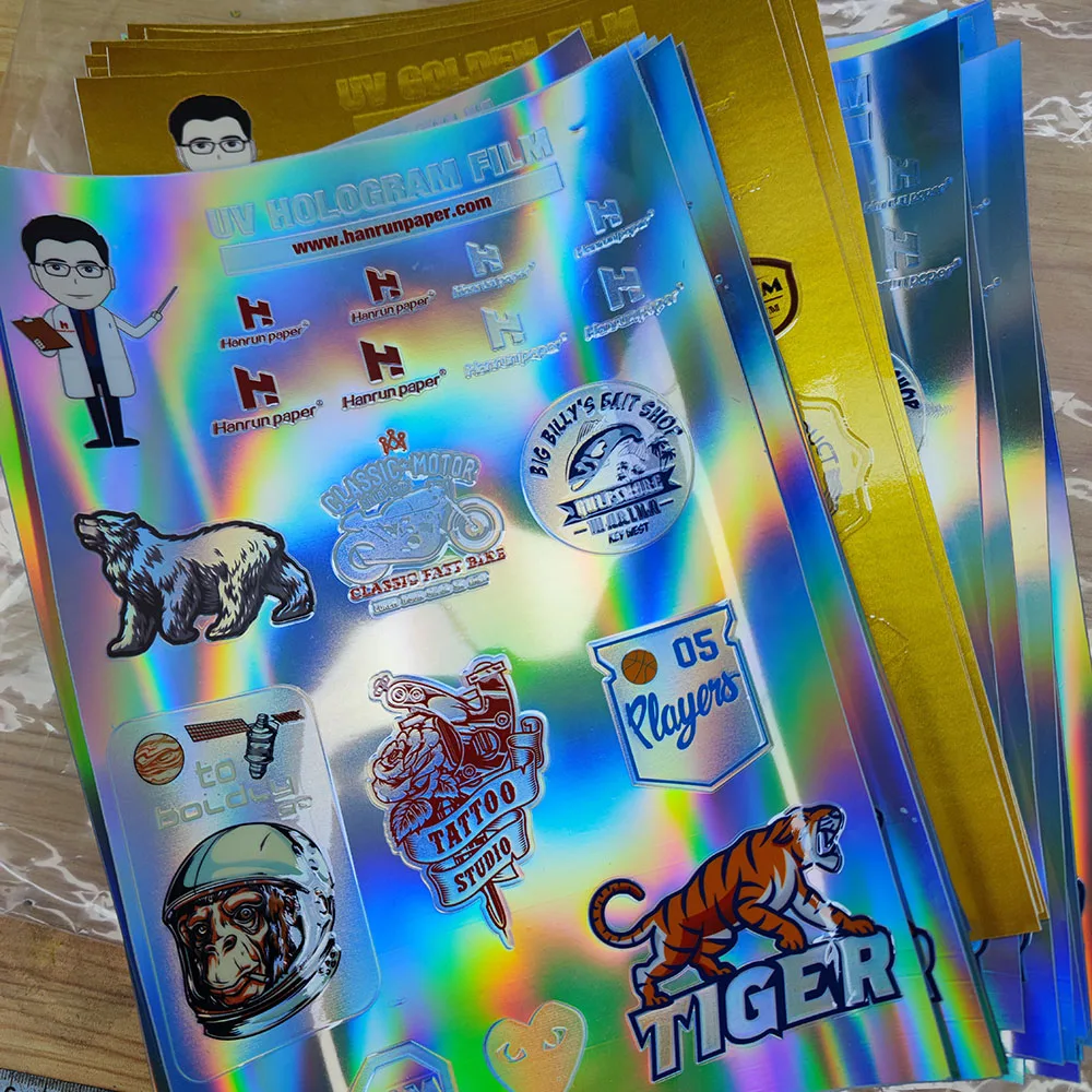 hanrun High quality Hologram UV Laser Film printing uv dtf sticker cold transfer AB pet film