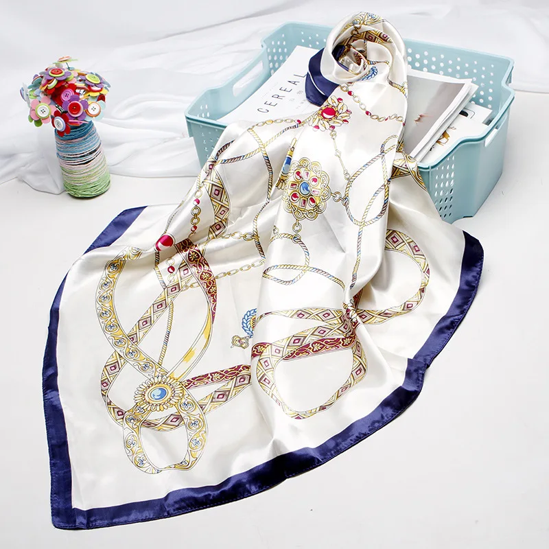 Женский атласный шелковый шарф с квадратным принтом