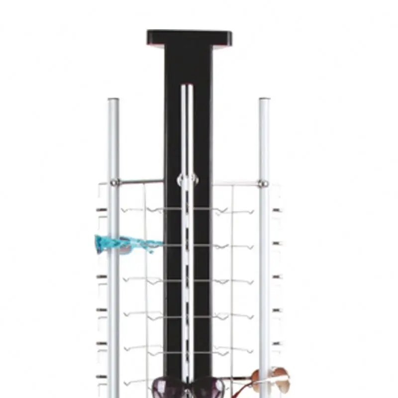 Custom Rotating Floor Stand Aluminum Alloy 3 Sides Eye Glasses Display Rack With Lock