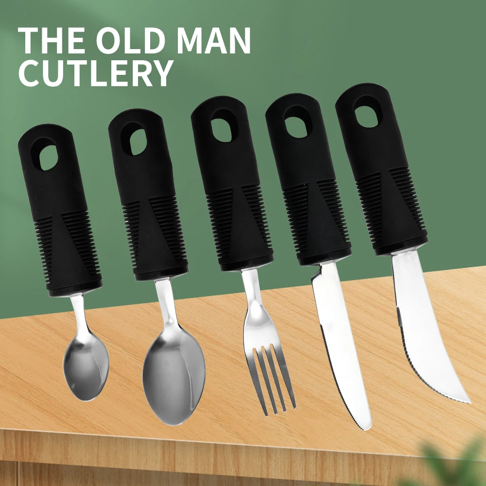 Adaptive Utensils for Elderly Silverware for Parkinsons Heavy Stainless Steel Spoon Fork Serrated Knife