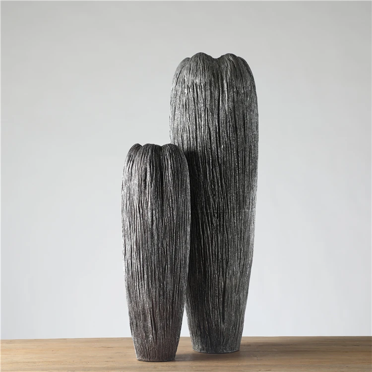 High quality minimalist style black resin large flower vase home decor floor large vase for hotel decoration