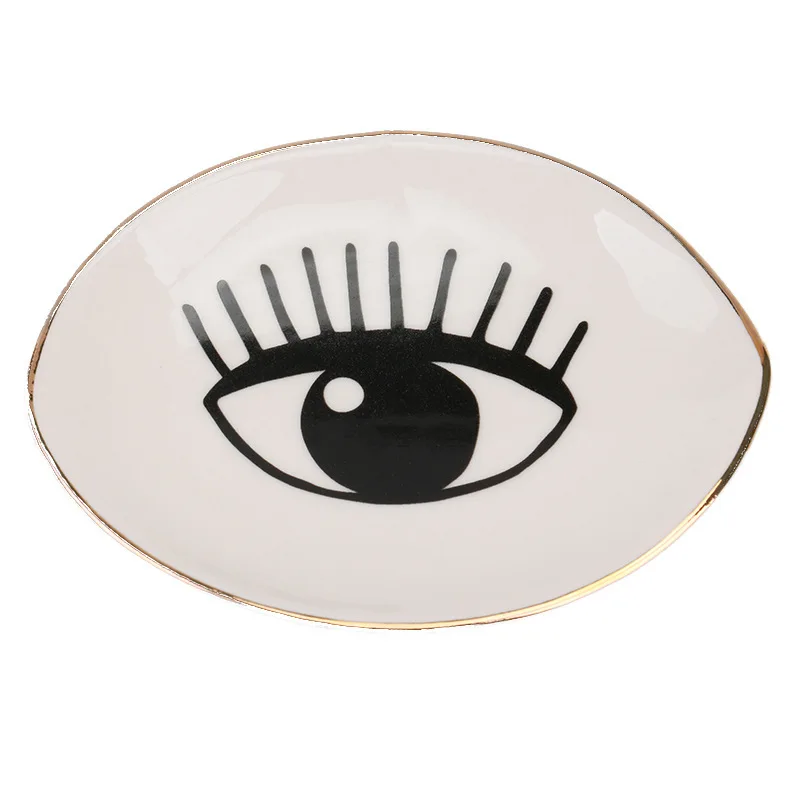 HY  Style Ceramic Gold Plate Tableware Jewelry Organizer Dish Trinket Display Tray with Gold Trim food dishes