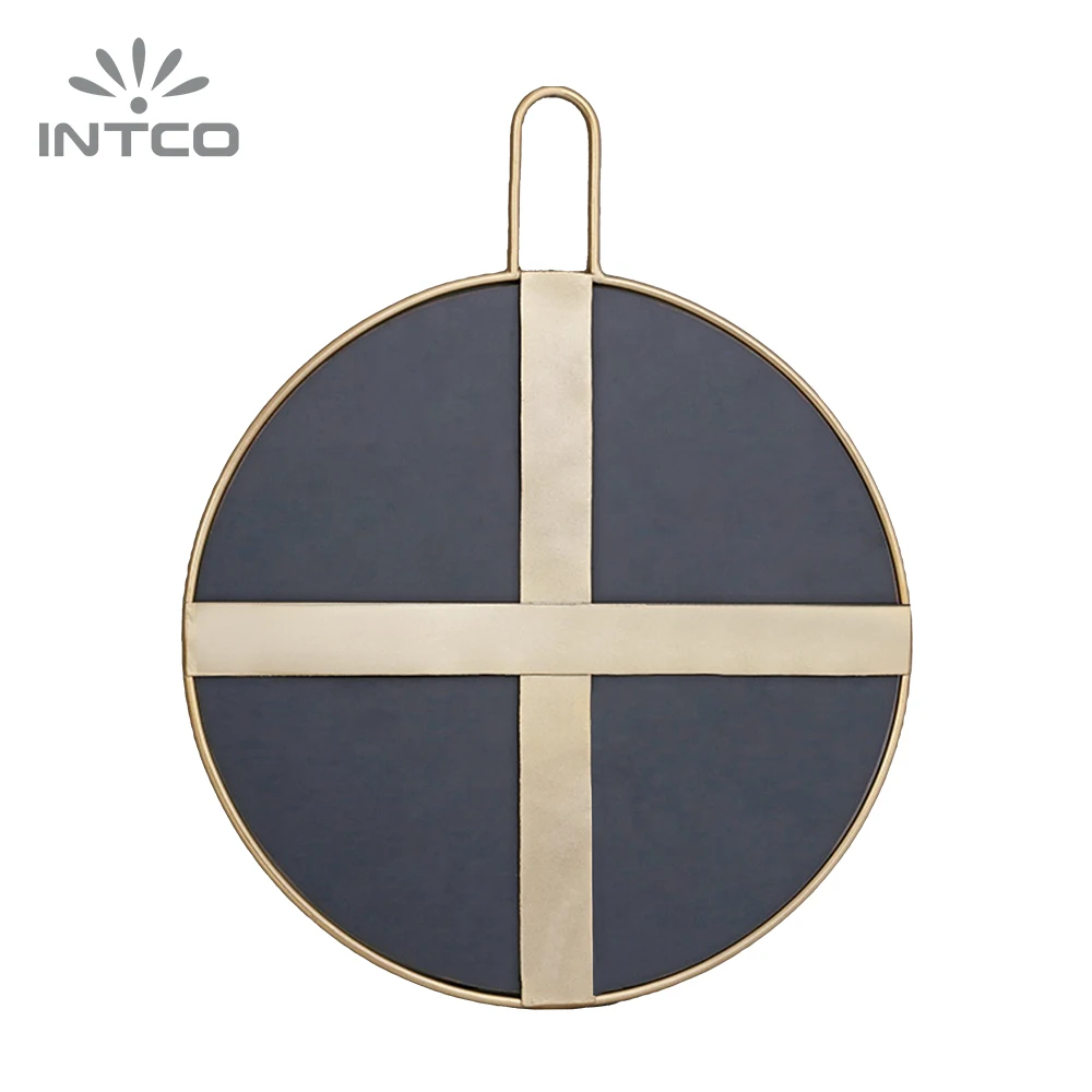 INTCO Wholesale New Arrival Modern Wall Decorative Metal Round Framed Makeup Mirror with Fashion Hanger