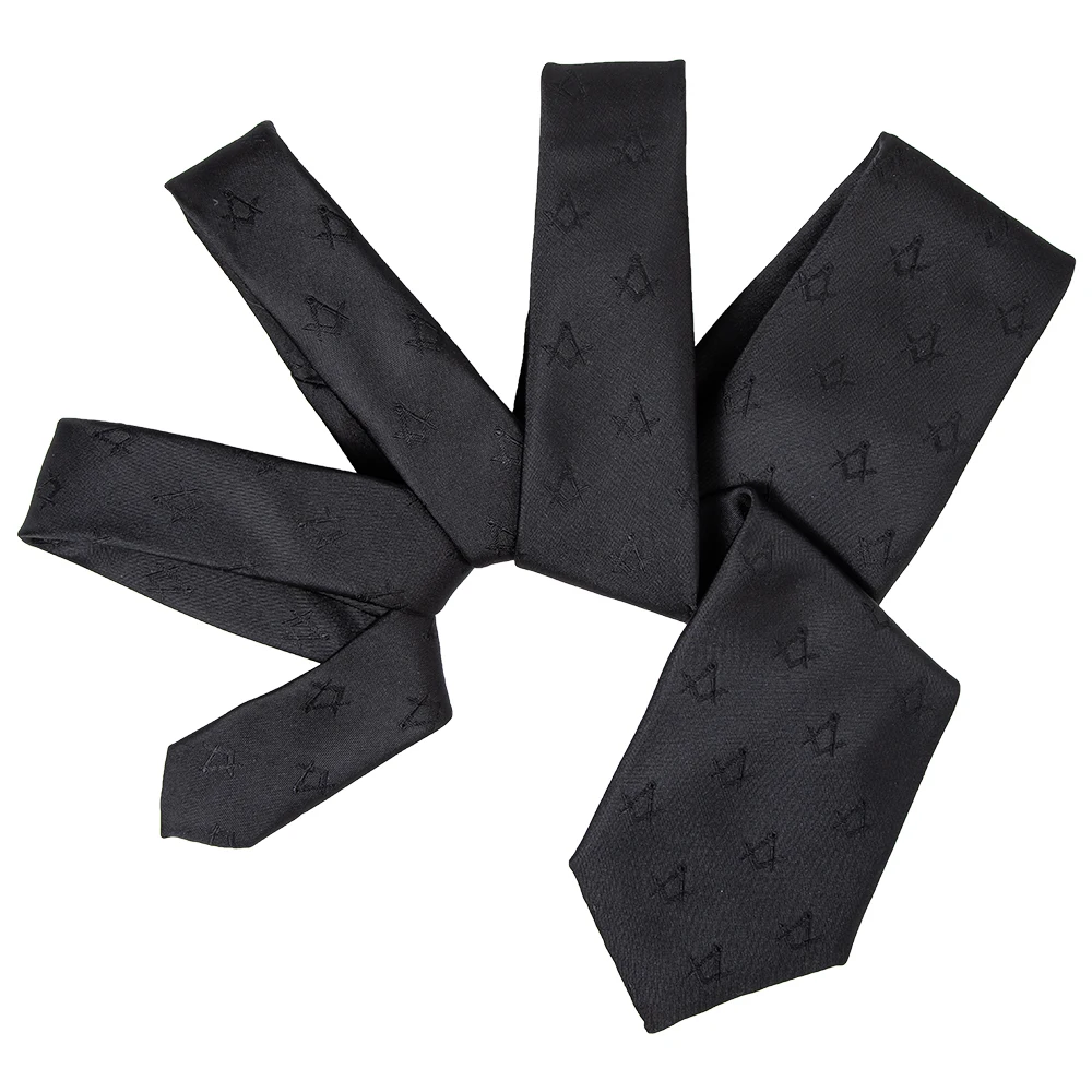 Quality New Craft Masonic Black Square & Compass Design Tie Regalia Masons Gift Mens Polyester Neck Ties Wholesale