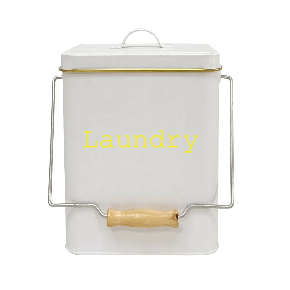 Galvanized Steel Metal Golden Rim washing powder storage container laundry detergent storage powder box bin with Scoop