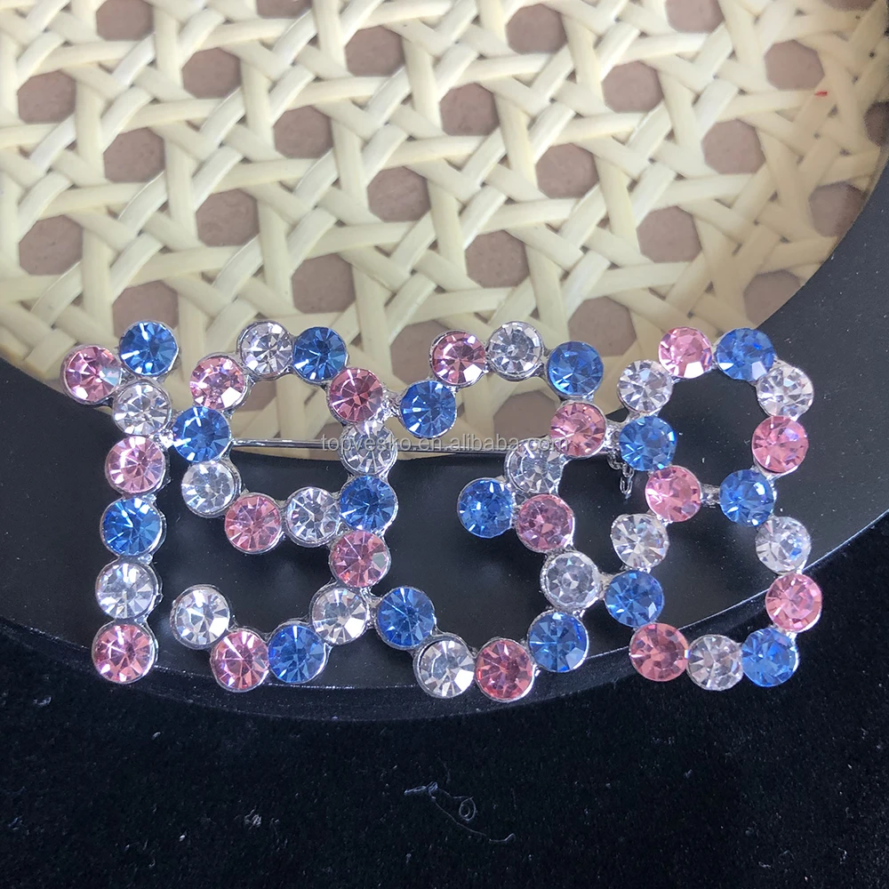 Topvesko JJ 1938 Number Pin Pink Blue Rhinestone Jack Jill Brooch Give Friend Graduation Accessories
