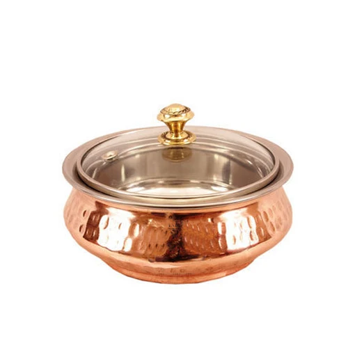Rose Gold Hammered Curry Serving Dish With Glass Lid