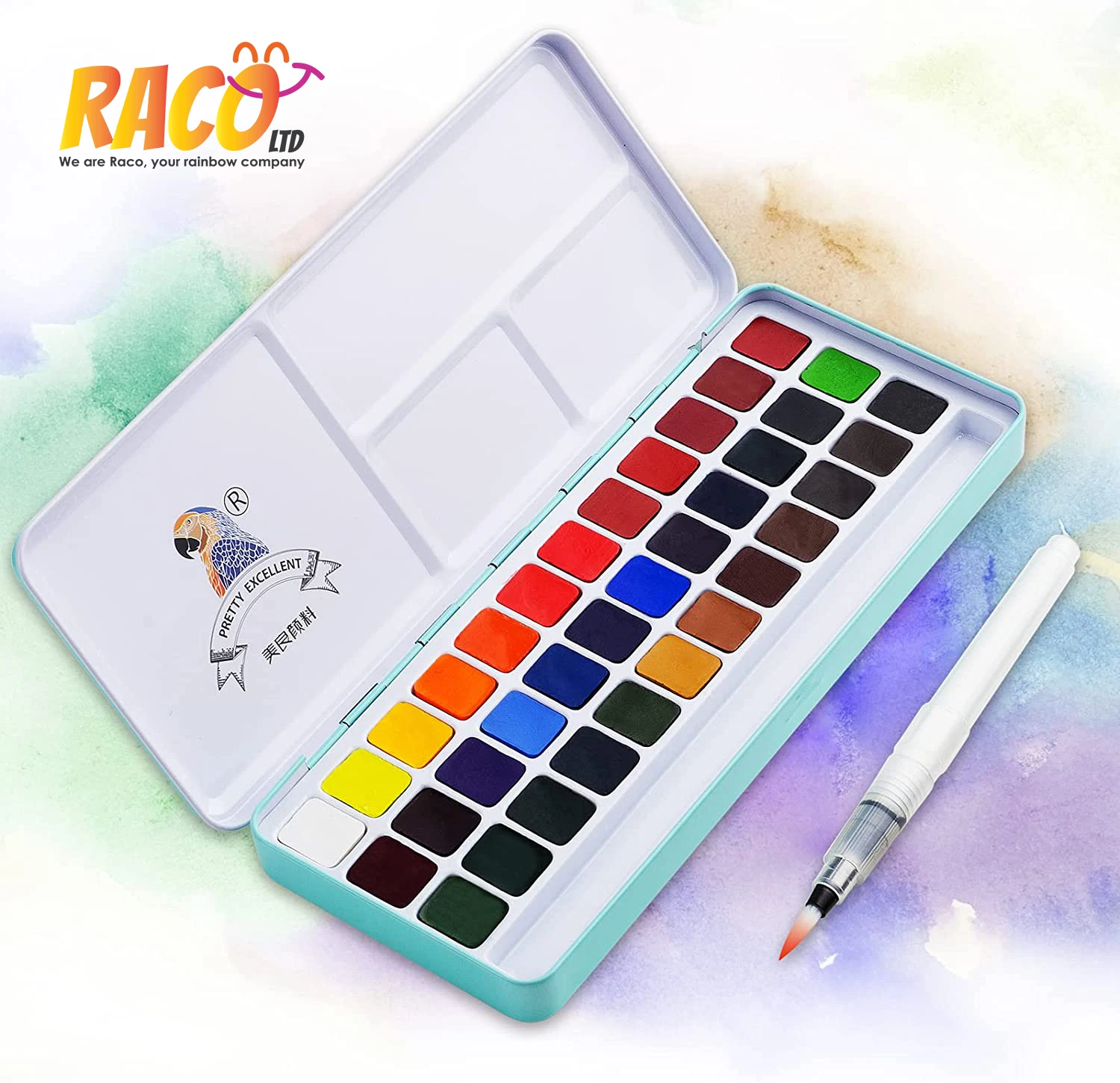 Watercolor Paint Set, 36 Vivid Colors in Pocket Box with Metal Ring and Watercolor Brush, Perfect for Students, Kids, Beginners