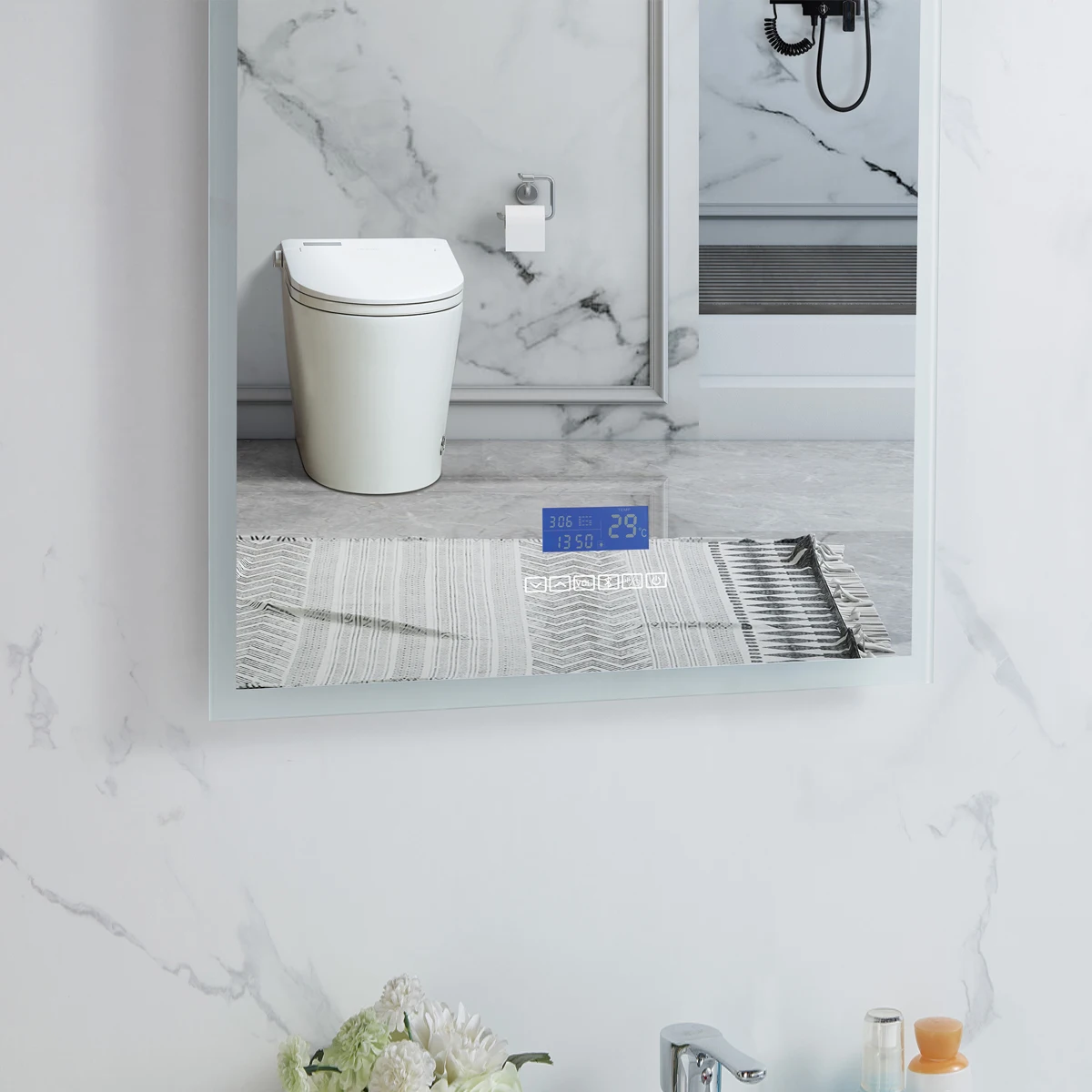 
Hotel Fashion Time Display Smart Bathroom Vanity Mirror With Led bathroom mirror with Defogging speaker 