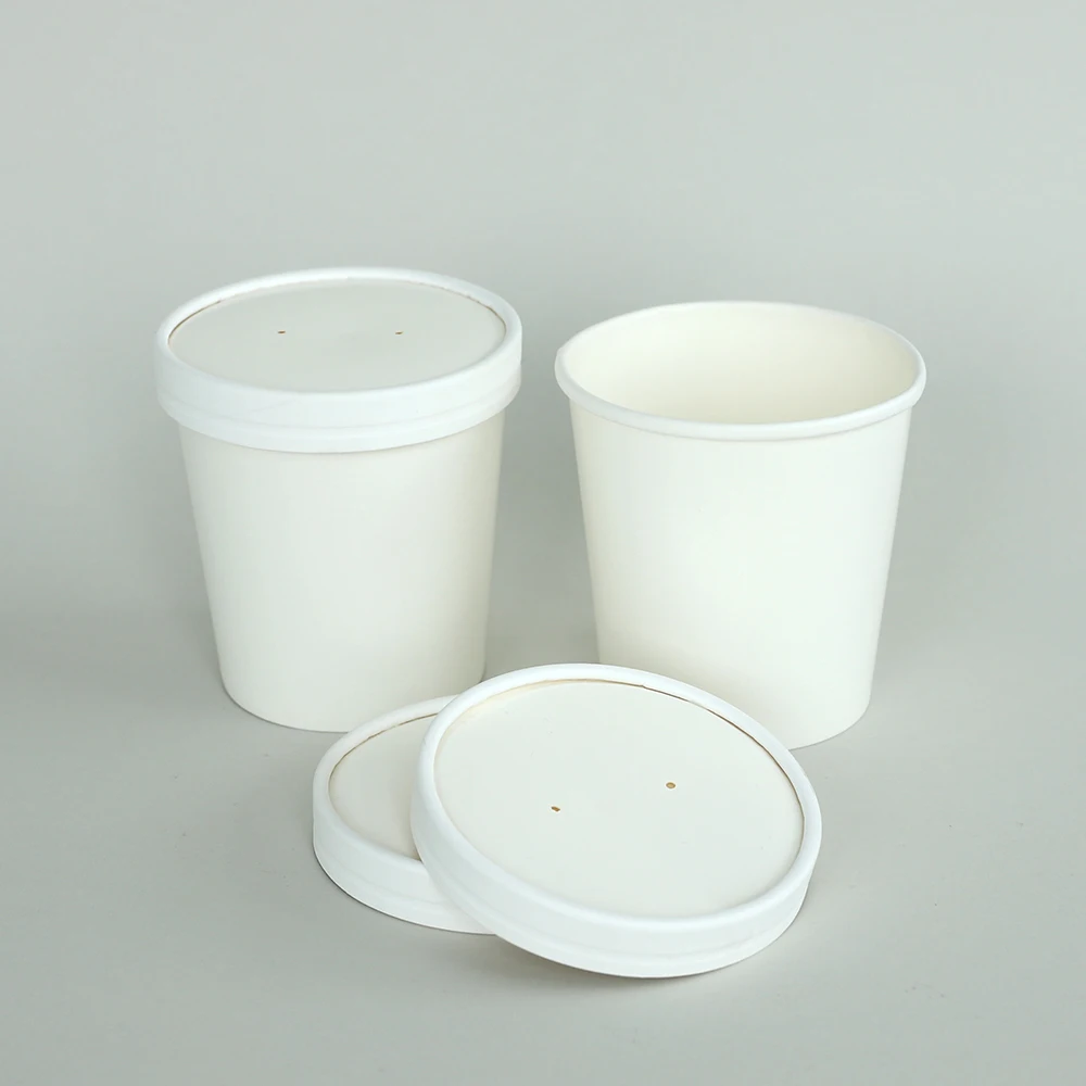 Frozen Dessert Cups Disposable White Paper Ice Cream Bowl Cups Freezer Containers With Lids for Meal Prep Soup