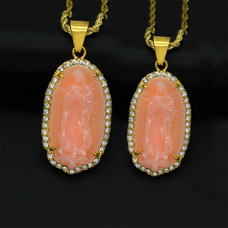 Yiwu Meise Jade Necklace Jewelry Virgin Mary pendant jewelry Jade Pendant Stainless Steel Jade Pendant