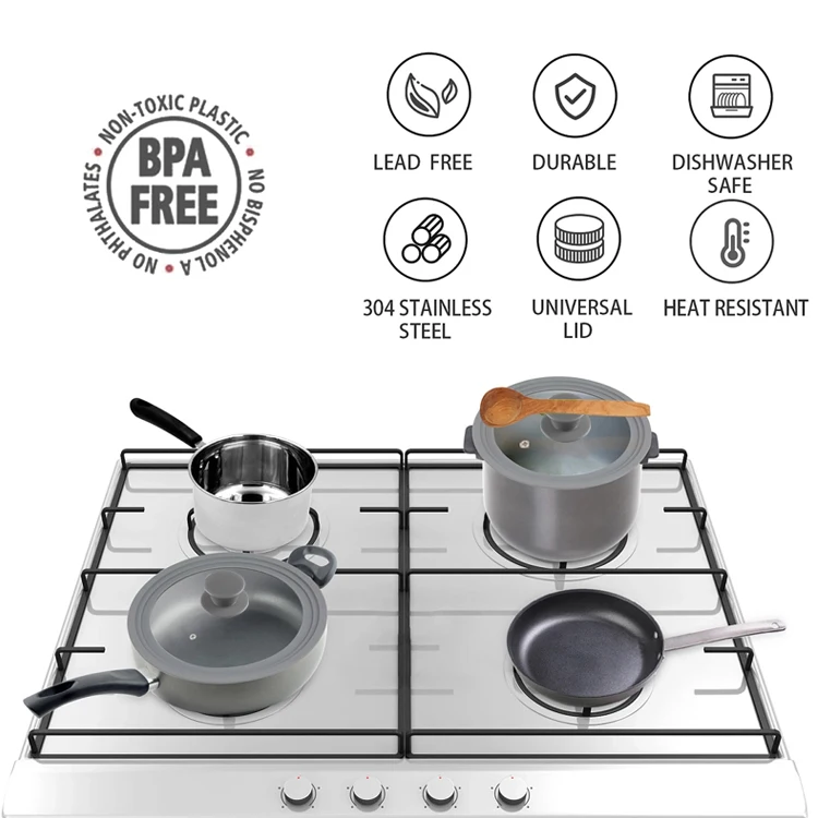 Custom 24/26/28cm Multi-Size Universal Glass Pot Cover Cooking Lid Silicone Rim Pot Lid For Cooking Universal Pan Lids