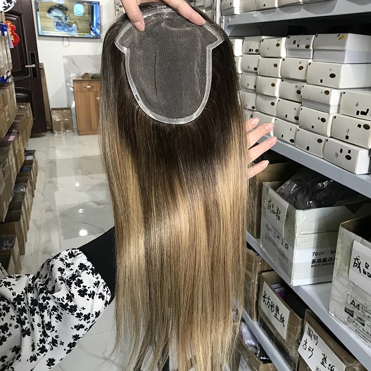 High quality European Breathable lace Base Virgin Remy unprocessed Human Hair Piece Straight free parting Human Hair Toppers
