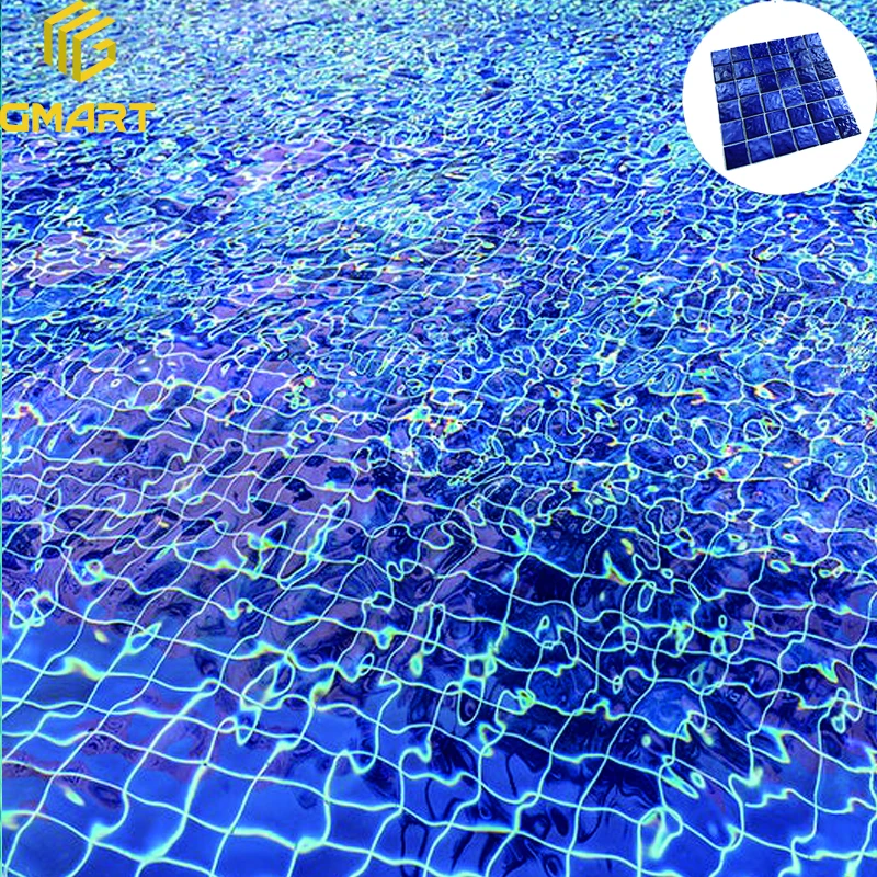 Gmart Переливающаяся декоративная синяя мозаичная стеклянная мозаика Лидер продаж глазурованная прочная многоцветная керамическая плитка для