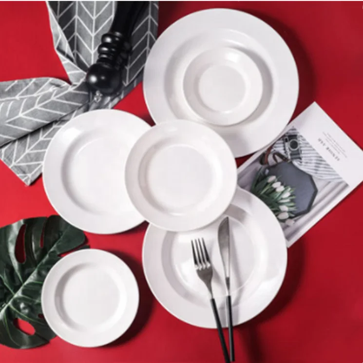 High Quality Hotel White Dishes & Plates Plastic Melamine Tableware Plate Dinnerware Sets Dinner Charger Plate For Restaurant