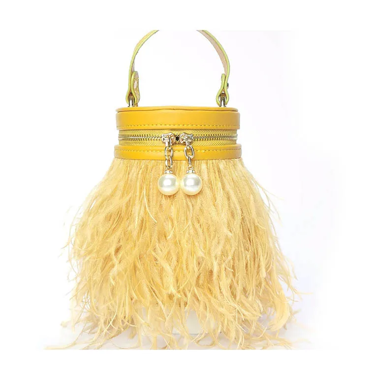 WholeSale Luxury Trending Ostrich Feather Bag Mini Sling Fur Bags For Women Fashion Wedding Clutch Handbag