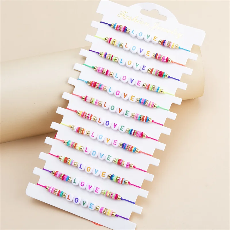 Bohemia Handmade Adjustable LOVE Letter Beaded Polymer Clay woven beaded friendship bracelets