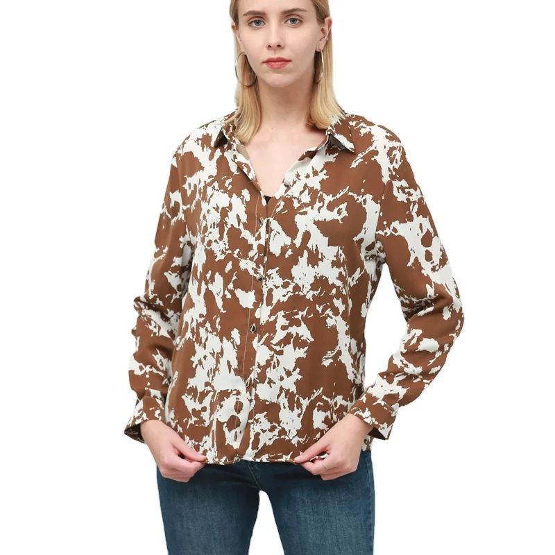 
Fashionable Women Tie Dyed Casual Blouse Design V-Neck Long Sleeves Daily Wear Top Blouse chiffon tops 