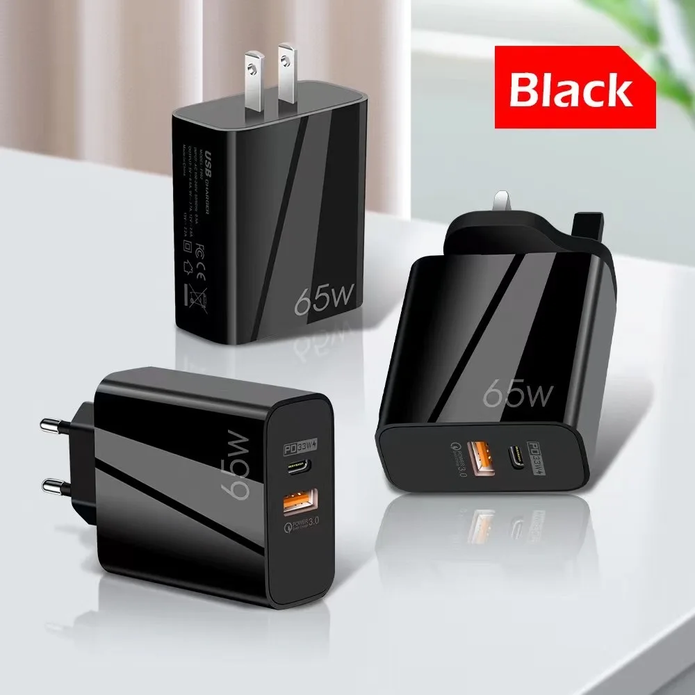 GaN 65W PD QC3.0 Charger Gallium Nitride Travel Portable Type C Wall Charger for iPhone for Samsung Fast Charge